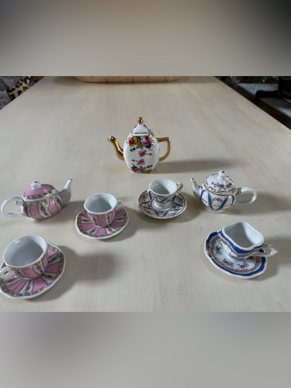 Miniature Porcelain Tea Set with Floral & Gold Accents vintage